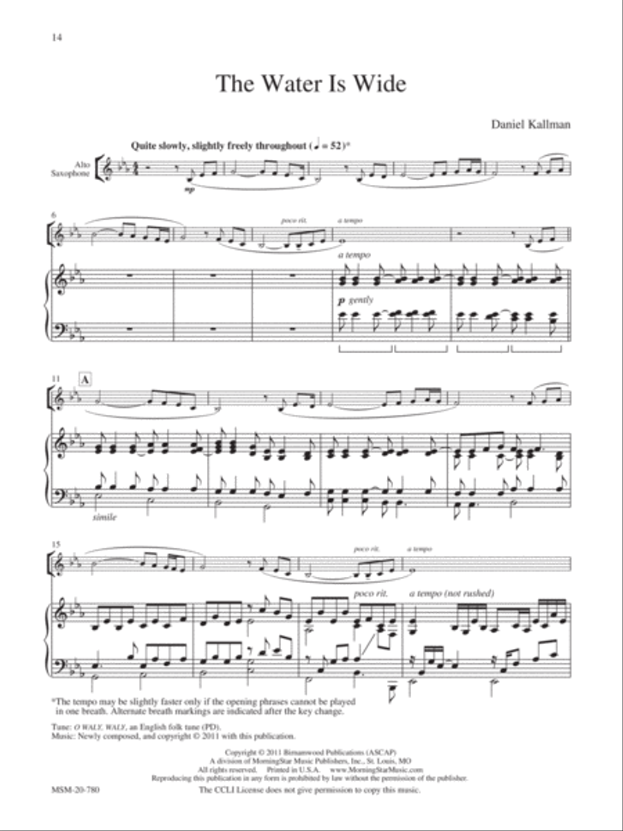 The Water is Wide Alto Saxophone scores gallery preview page 1