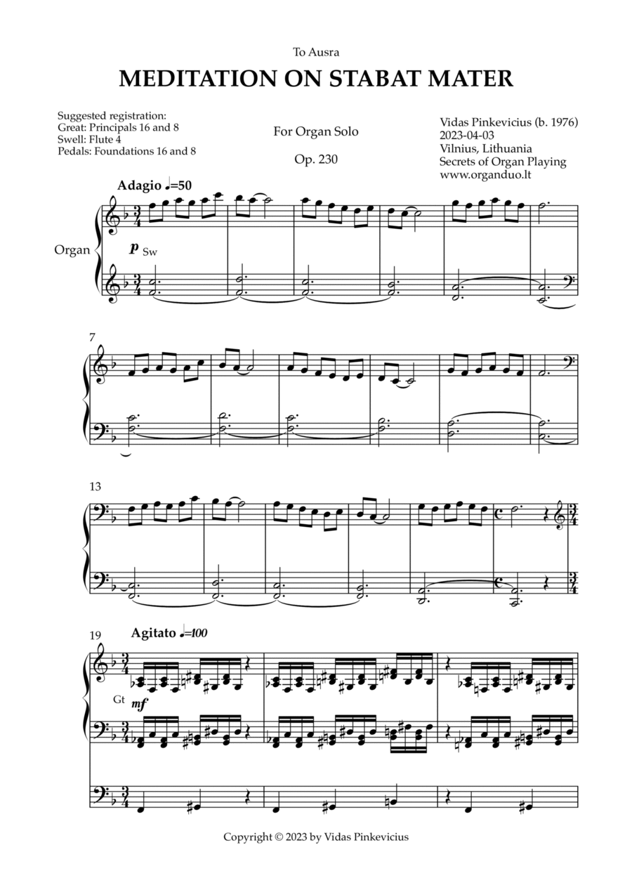 Meditation on Stabat Mater, Op. 230 by Vidas Pinkevicius (2023) Organ Solo scores gallery preview page 1