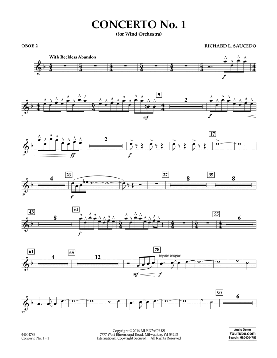 Concerto No. 1 (for Wind Orchestra) - Oboe 2 Part scores gallery preview page 1