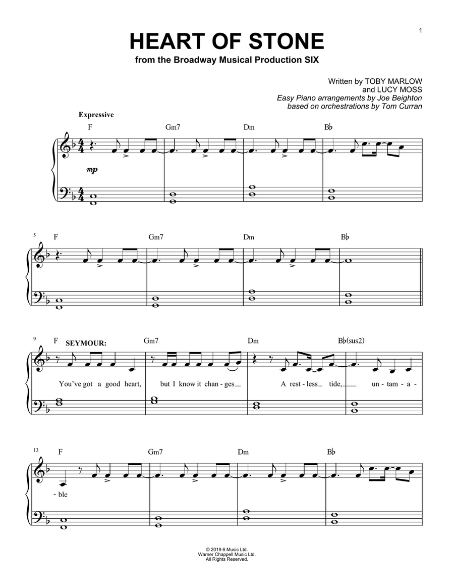 Heart Of Stone (from Six: The Musical) Easy Piano scores gallery preview page 1