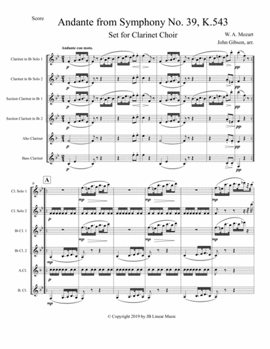 Mozart - Andante from Symphony #39 set for Clarinet Choir image number null