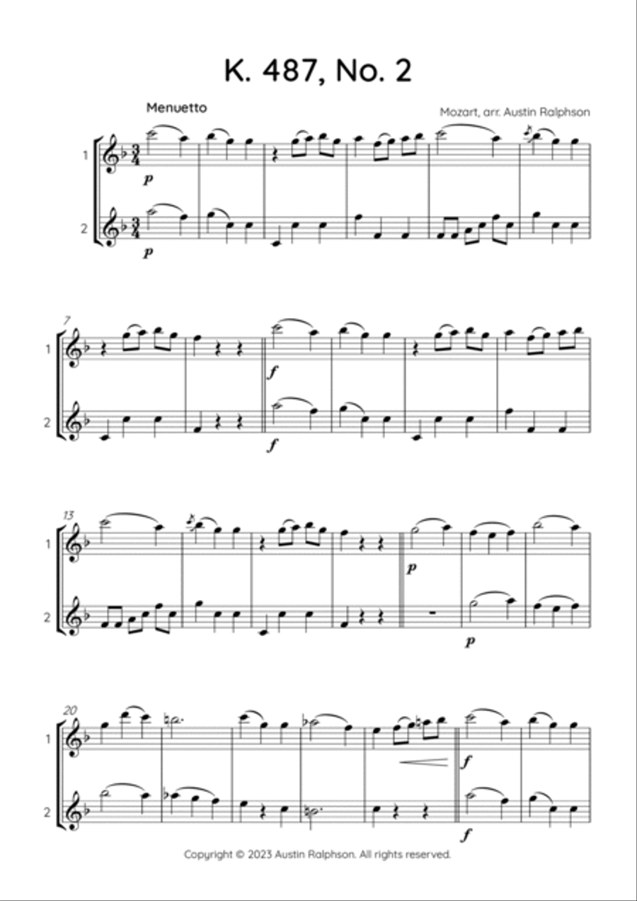 Mozart K. 487 No. 2 - flute duet Flute Duet scores gallery preview page 3