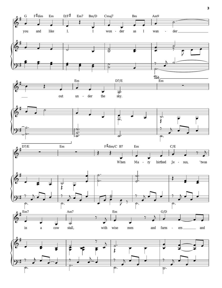 I Wonder As I Wander Piano, Vocal scores gallery preview page 3