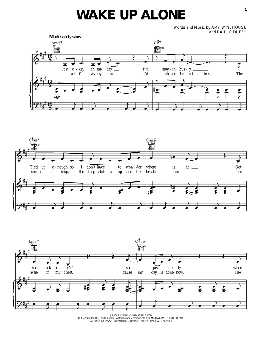 Wake Up Alone Piano, Vocal, Guitar scores gallery preview page 1