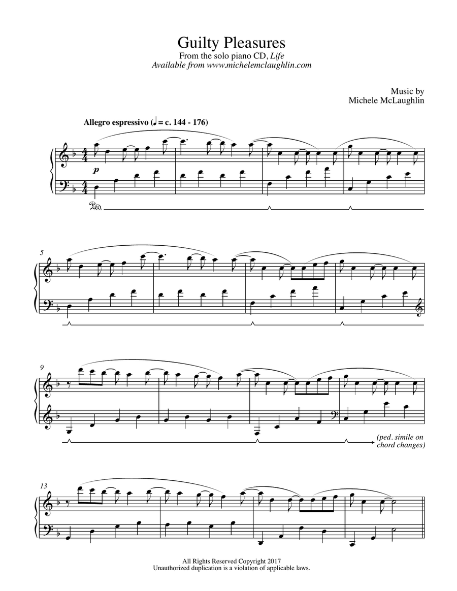 Guilty Pleasures Piano Solo scores gallery preview page 1