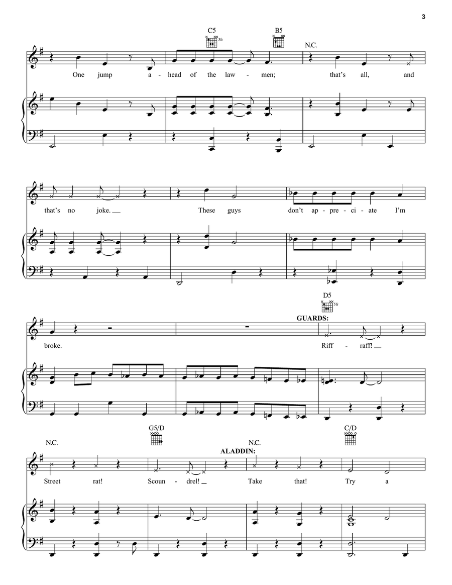 One Jump Ahead (from Disney's Aladdin) Piano, Vocal, Guitar scores gallery preview page 3