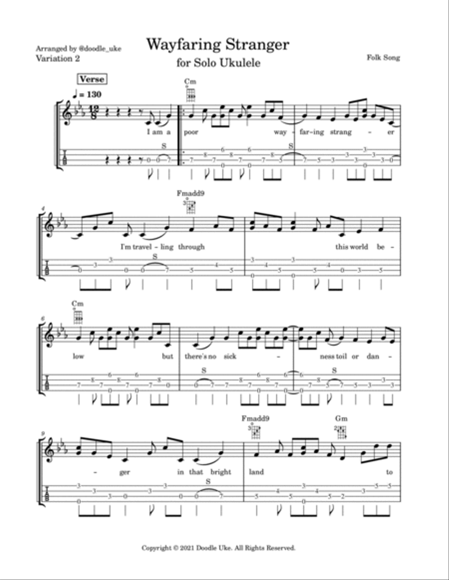 Wayfaring Stranger for Fingerstyle/Solo Ukulele - 3 Variations Ukulele scores gallery preview page 5