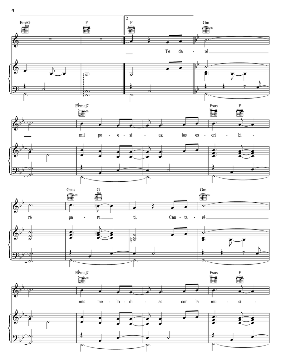 Solo Por Ti Solo Por Ti Piano, Vocal, Guitar scores gallery preview page 4