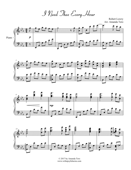 I Need Thee Every Hour late intermediate sacred piano sheet music image number null
