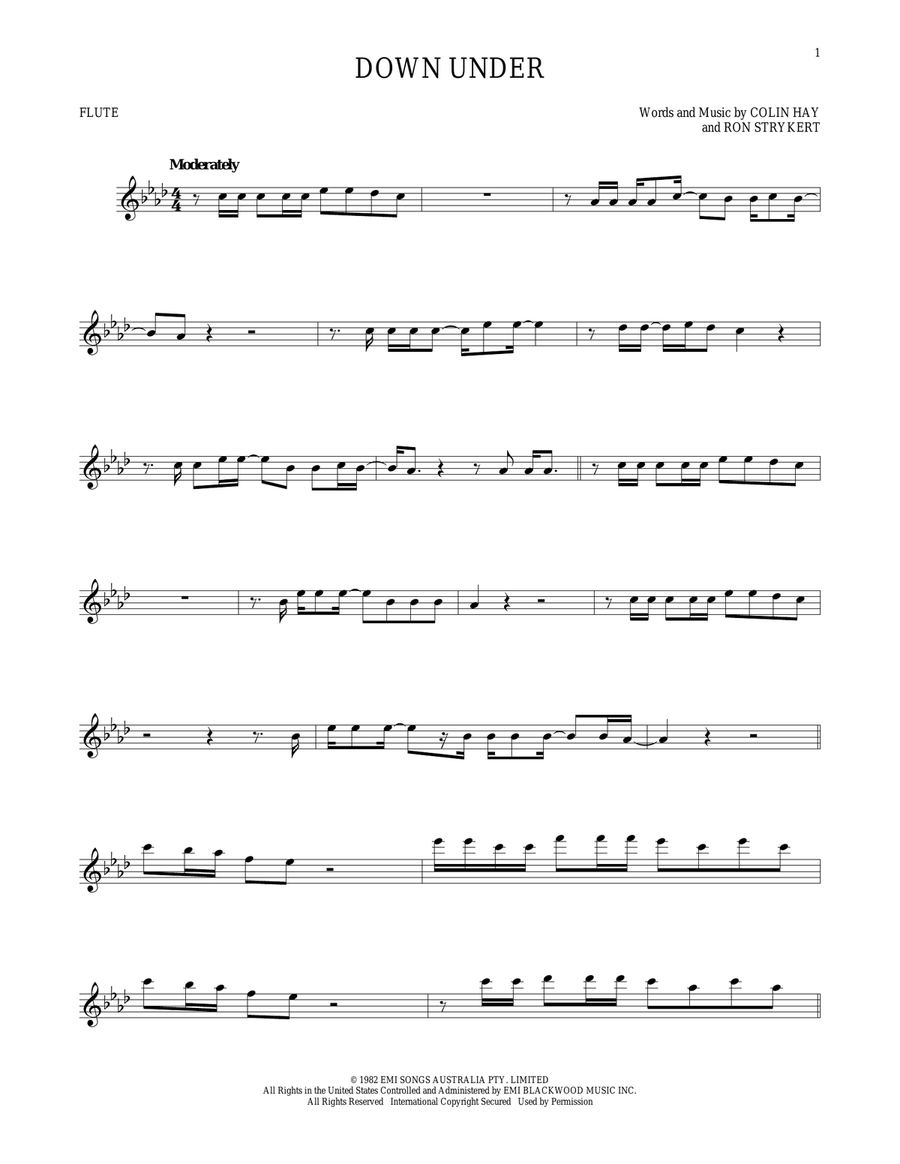 Down Under Flute Solo scores gallery preview page 1