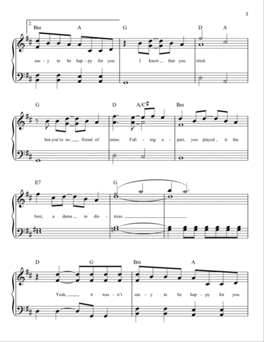 It Wasn't Easy To Be Happy For You Easy Piano scores gallery preview page 3