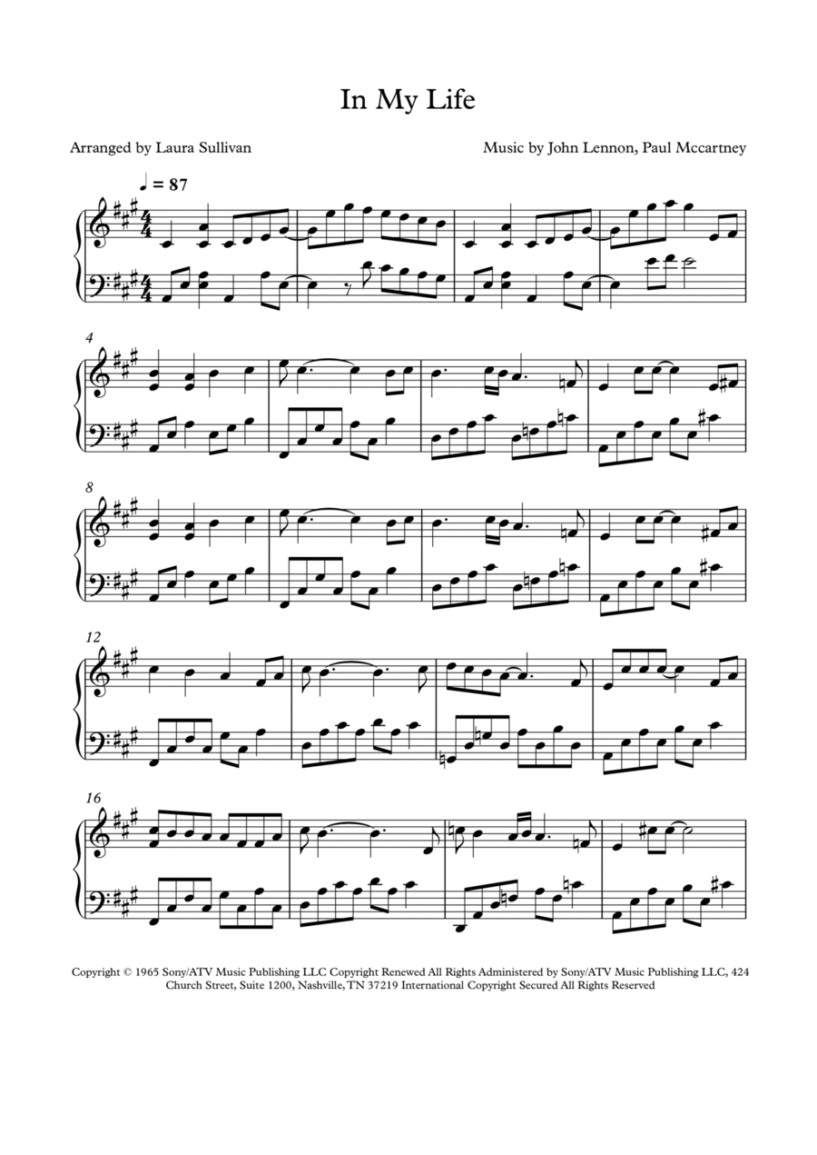 In My Life Piano Solo scores gallery preview page 1