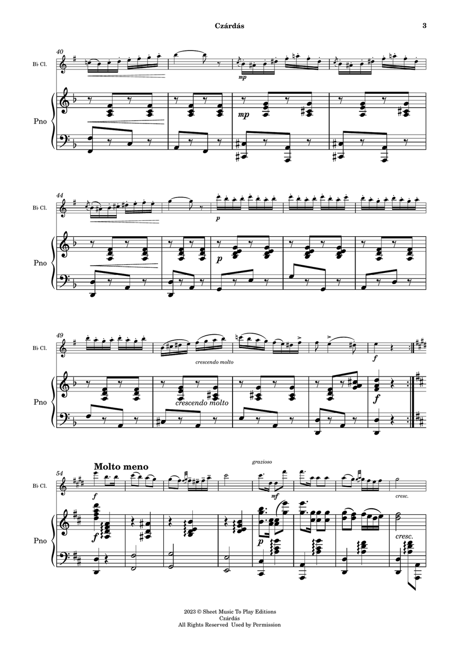 Czardas - Bb Clarinet and Piano (Full Score and Parts) B-Flat Clarinet scores gallery preview page 4