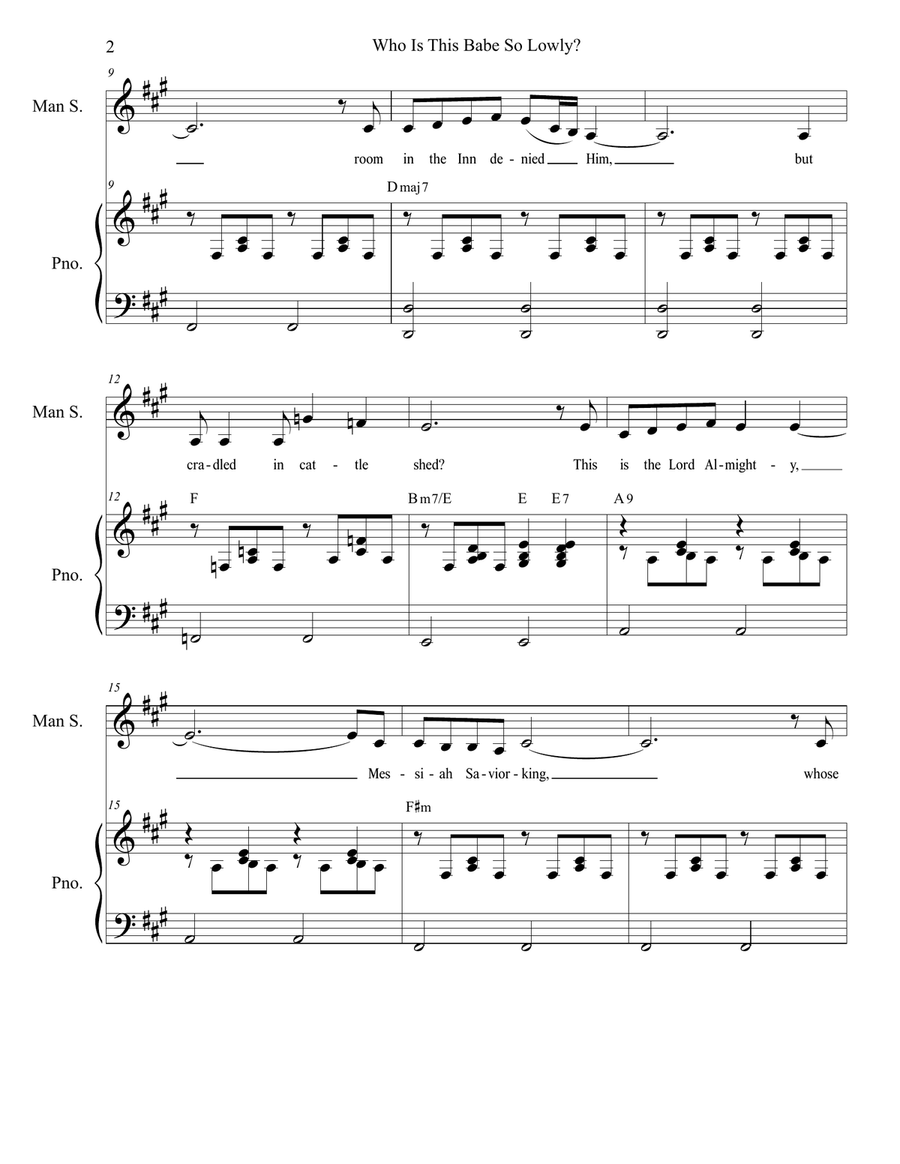Who Is This Babe So Lowly? (Solo and SATB) 4-Part scores gallery preview page 2