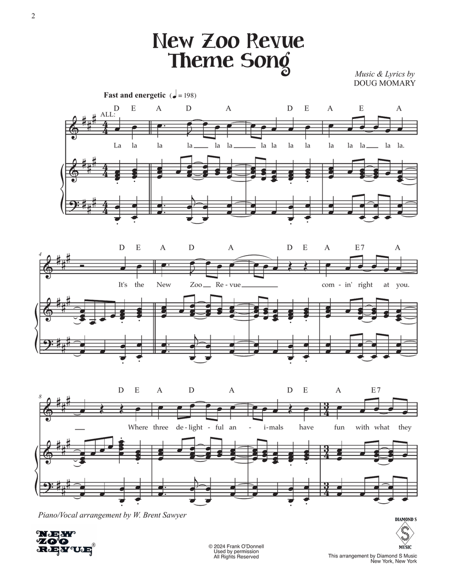 New Zoo Revue Theme Song Piano, Vocal, Guitar scores gallery preview page 2