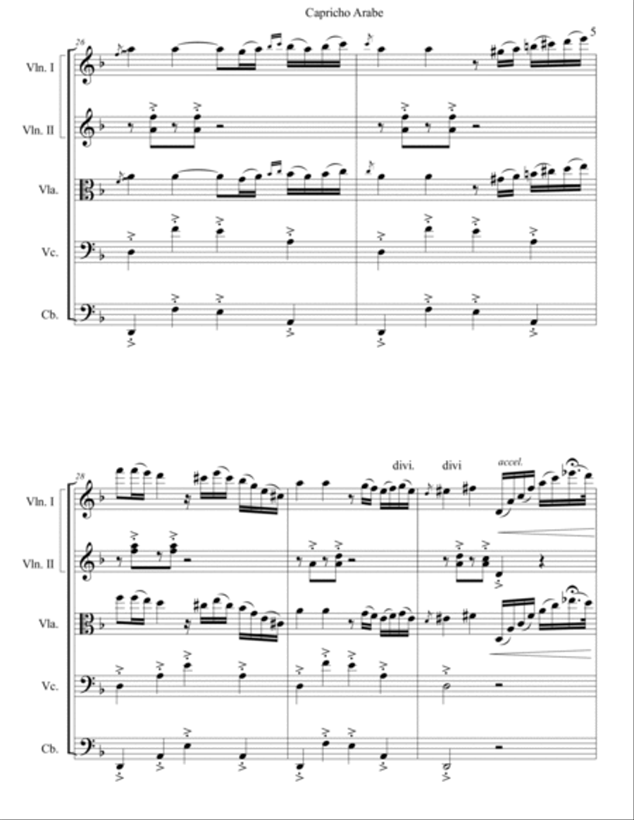 Capricho Arabe for String Orchestra String Quartet scores gallery preview page 5