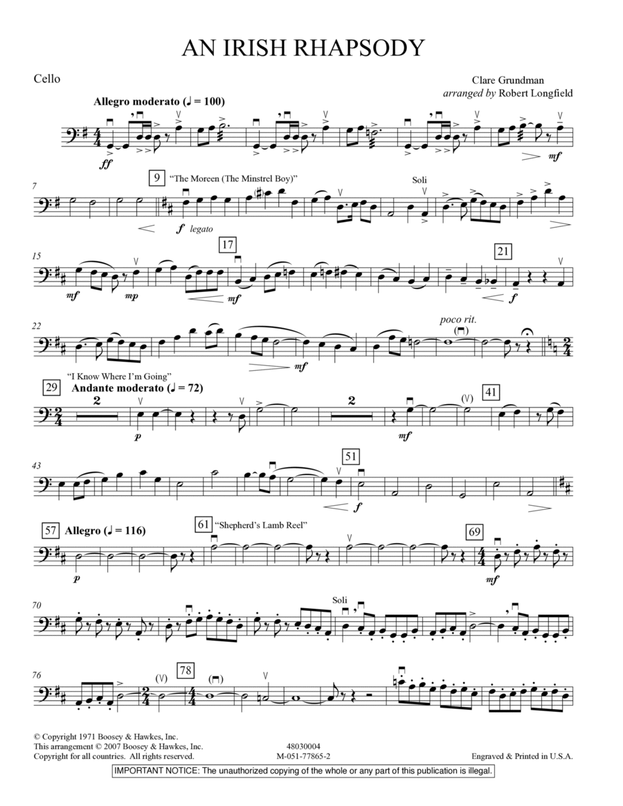 Book cover for An Irish Rhapsody - Cello