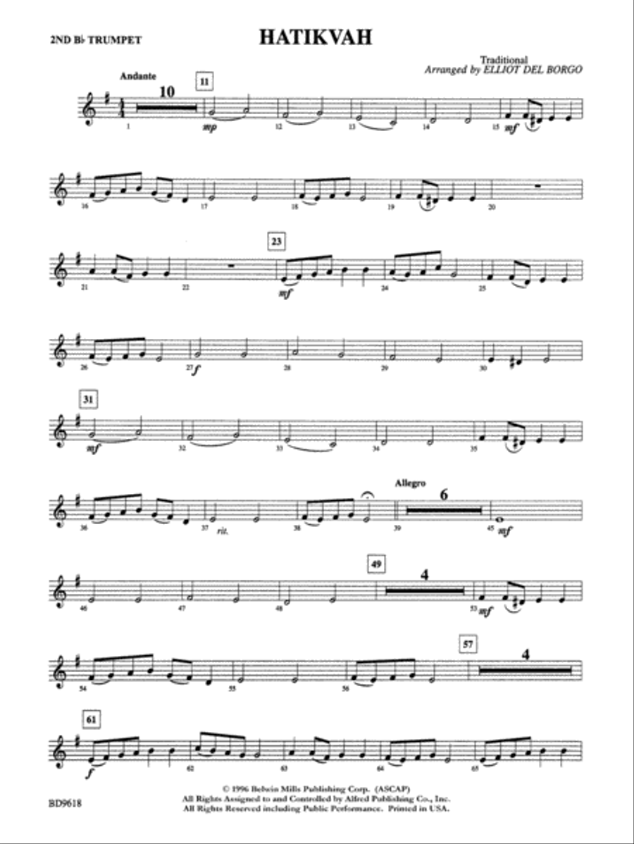 Hatikvah: 2nd B-flat Trumpet Concert Band scores gallery preview page 1