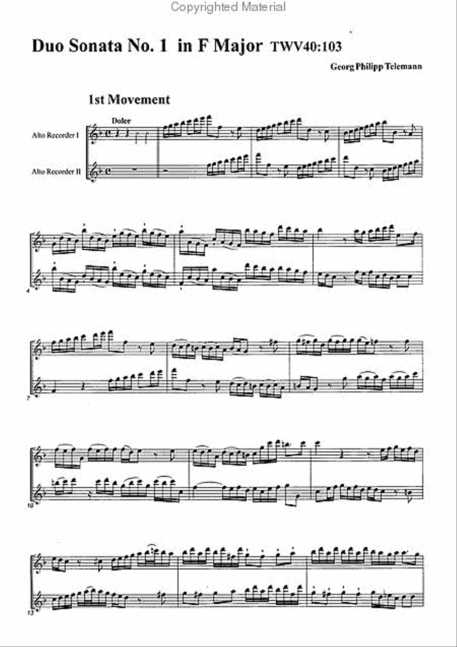 Duo Sonata No. 1 F Major Alto Recorder scores gallery preview page 3