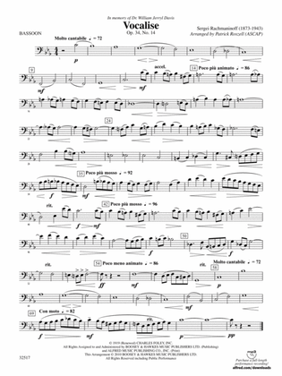Book cover for Vocalise, Op. 34, No. 14: Bassoon