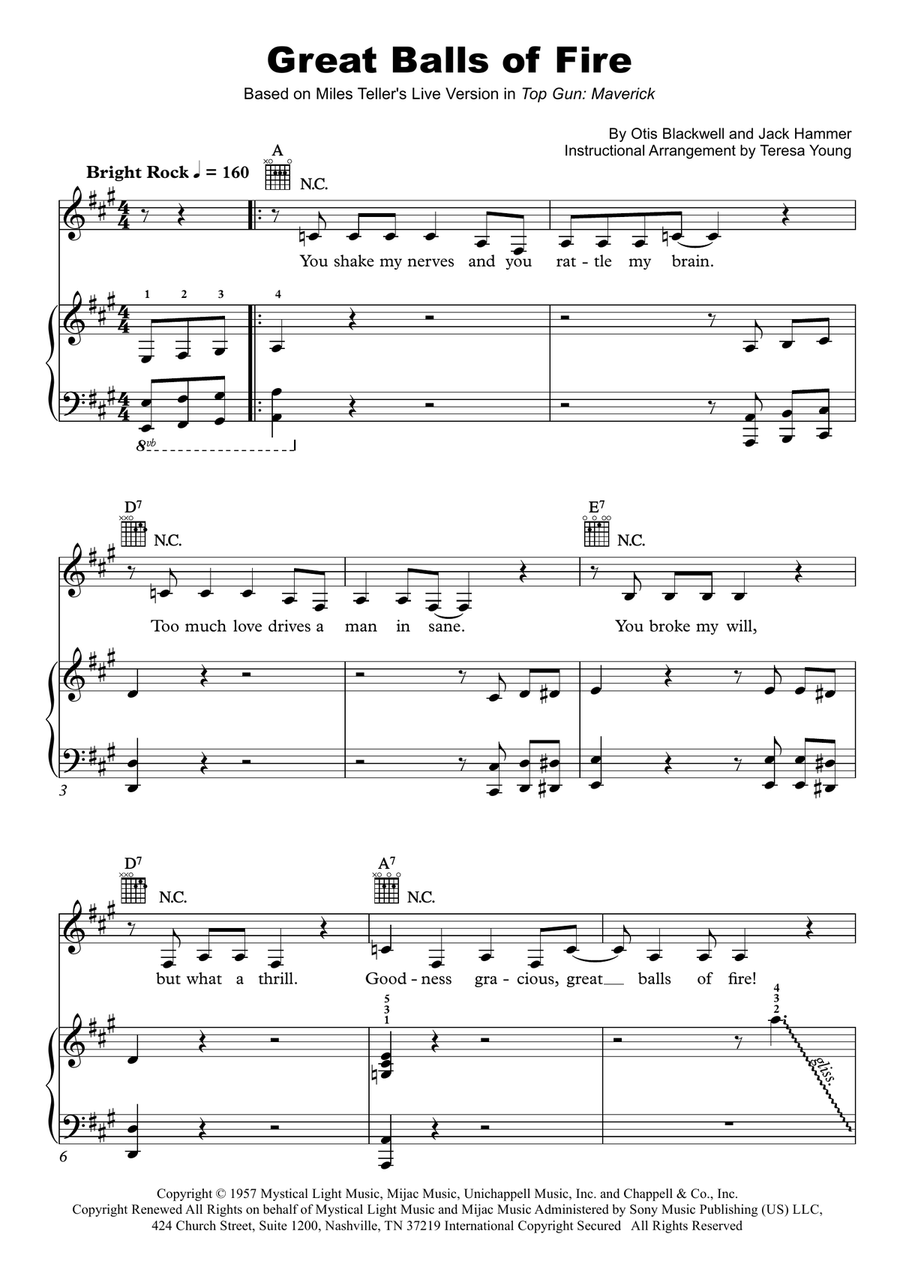 Great Balls Of Fire by Jerry Lee Lewis Piano, Vocal, Guitar Digital Sheet Music Sheet