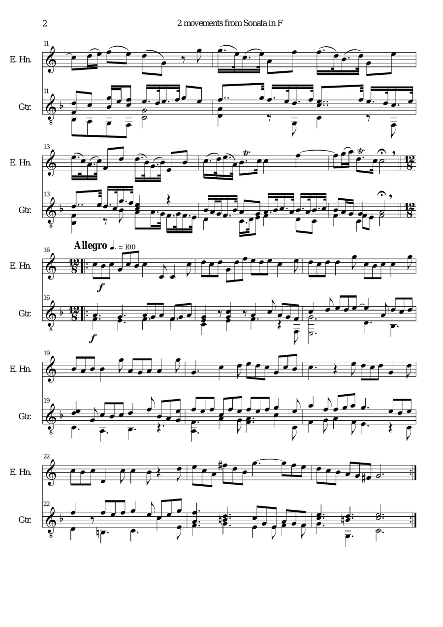 Sonata in F (first and last movements) for cor anglais and guitar English Horn scores gallery preview page 2