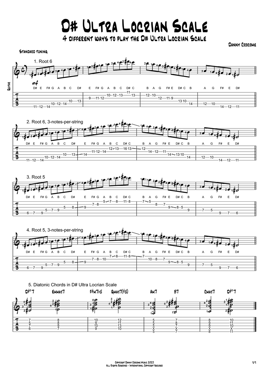 D# Ultra Locrian Scale (4 Ways to Play) Electric Guitar scores gallery preview page 1