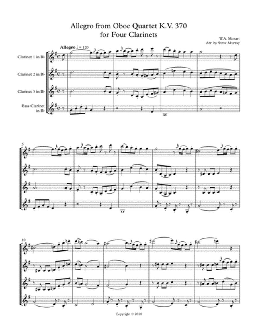Allegro from Oboe Quartet K.370 for Four Clarinets image number null