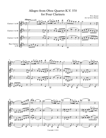 Allegro from Oboe Quartet K.370 for Four Clarinets image number null
