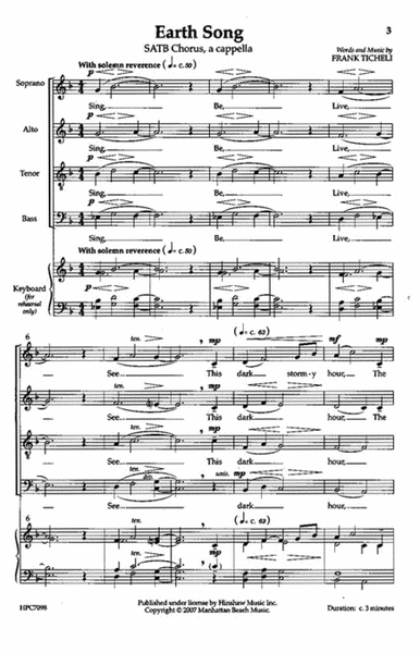 Earth Song by Frank Ticheli 4-Part - Sheet Music