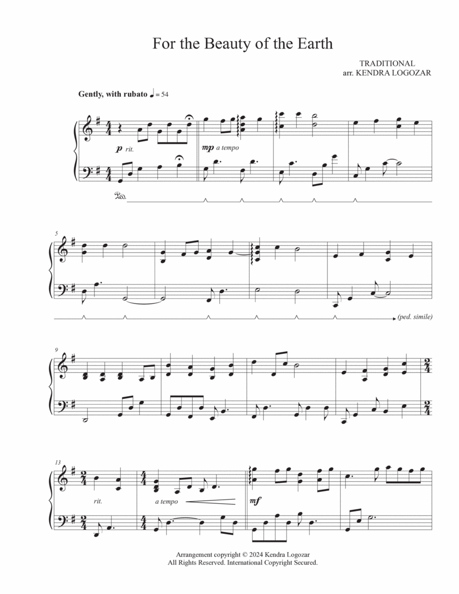 For The Beauty Of The Earth - Modern Hymn Arrangement Piano Solo scores gallery preview page 1