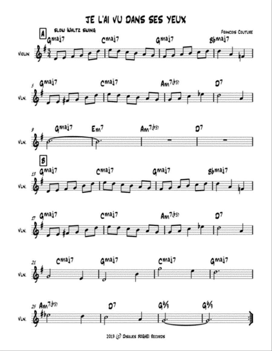 JE L'AI VU DANS SES YEUX Piano scores gallery preview page 1