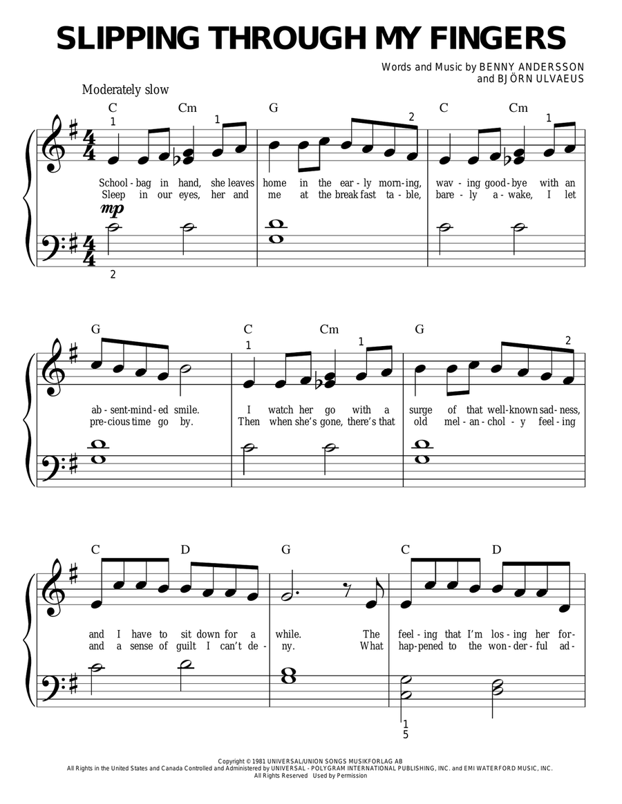 Slipping Through My Fingers Easy Piano scores gallery preview page 1