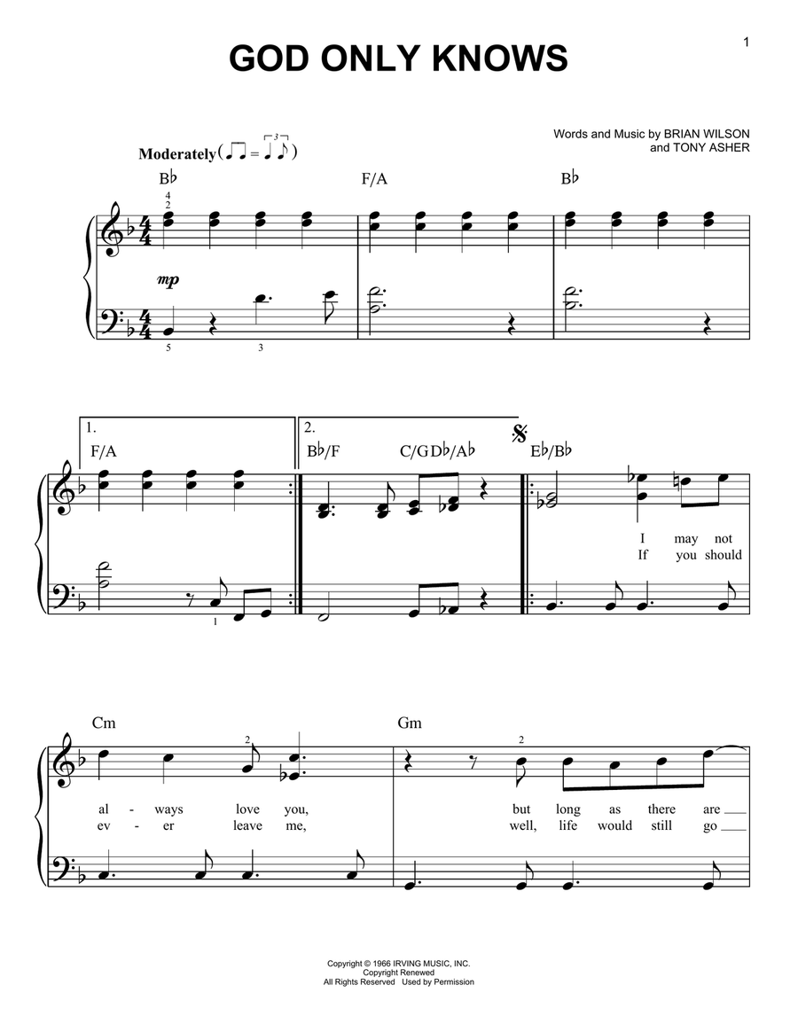 God Only Knows God Only Knows Easy Piano scores gallery preview page 1