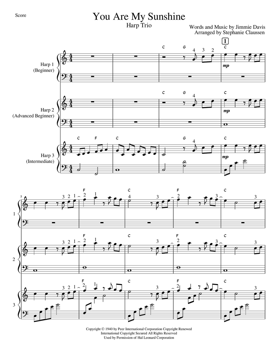 You Are My Sunshine Harp scores gallery preview page 2