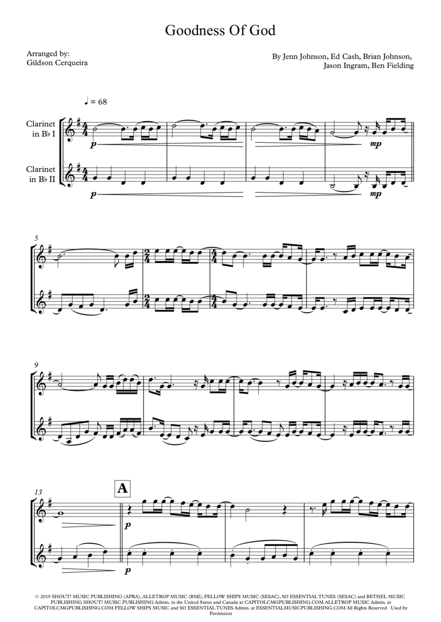 Goodness Of God Clarinet Duet scores gallery preview page 1