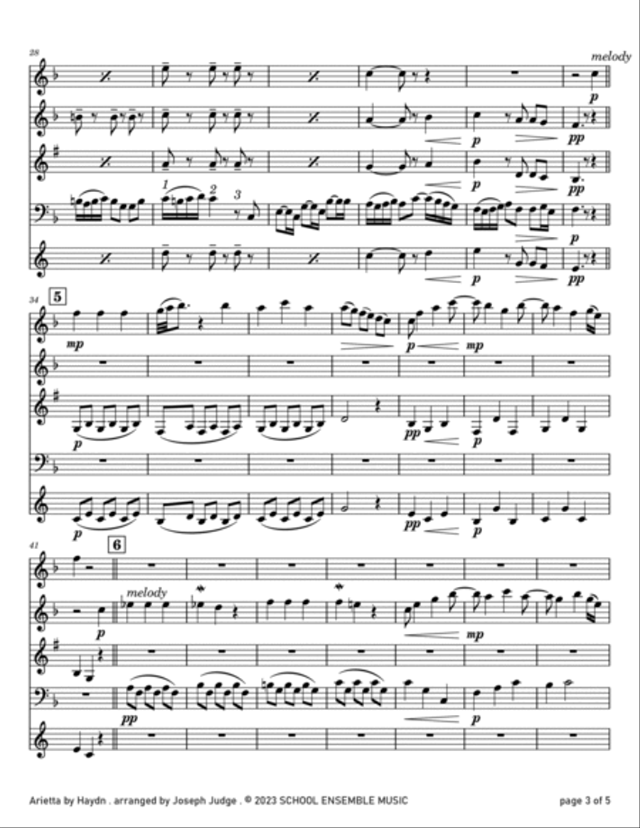 Arietta by Haydn for Woodwind Quartet in Schools Arietta by Haydn for Woodwind Quartet in Schools Woodwind Quartet scores gallery preview page 3