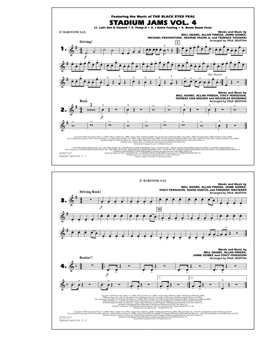 Stadium Jams: Vol. 4 - Eb Baritone Sax Marching Band scores gallery preview page 1
