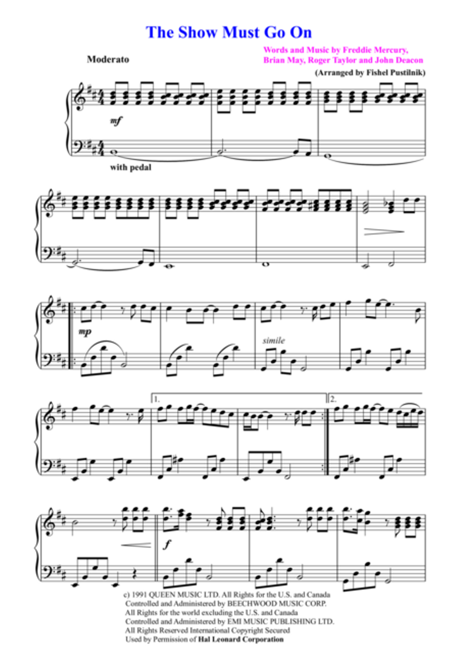 The Show Must Go On Piano, Vocal, Guitar scores gallery preview page 2