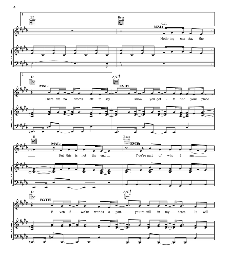 Space Between (from Disney's Descendants 2) Piano, Vocal, Guitar scores gallery preview page 4