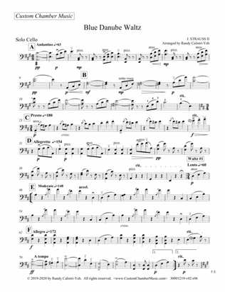 Strauss Blue Danube Waltz (solo cello or viola)
