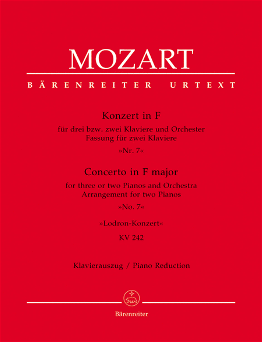 Concerto for three or two Pianos and Orchester No. 7 F major KV 242 'Lodron Concerto' Piano Solo scores gallery preview page 1