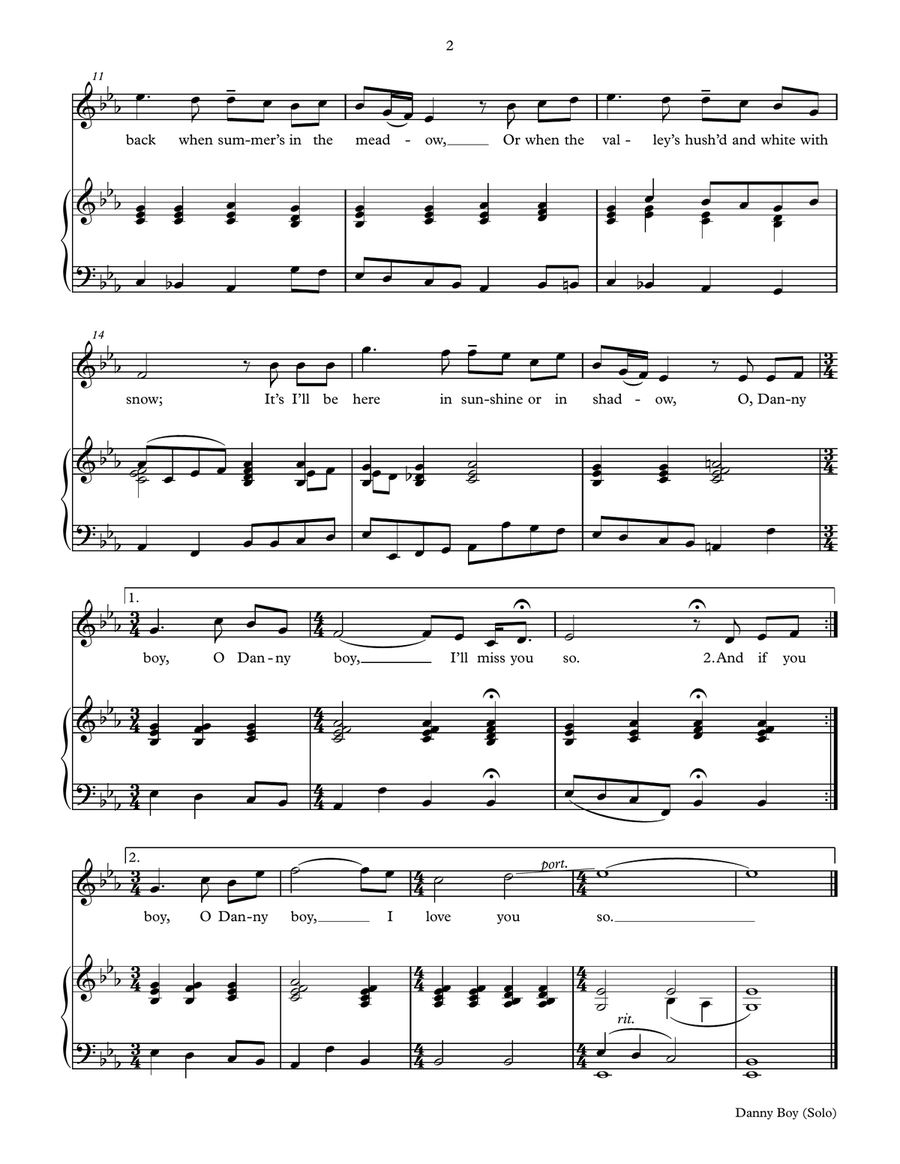 DANNY BOY – Solo High Voice and Piano A Cappella scores gallery preview page 2