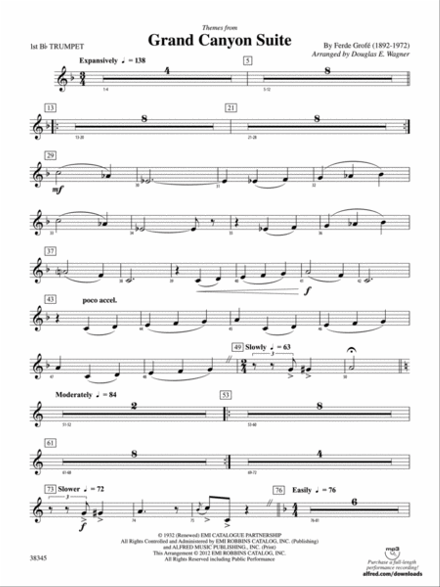 Grand Canyon Suite, Themes from: 1st B-flat Trumpet Concert Band scores gallery preview page 1