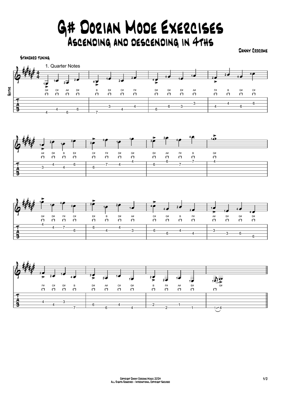 G# Dorian Mode Exercises - Ascending and Descending in 4ths Acoustic Guitar scores gallery preview page 1