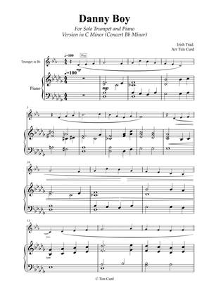 Danny Boy for Solo Trumpet in Bb and Piano. C Minor Version (Concert Bb Minor)