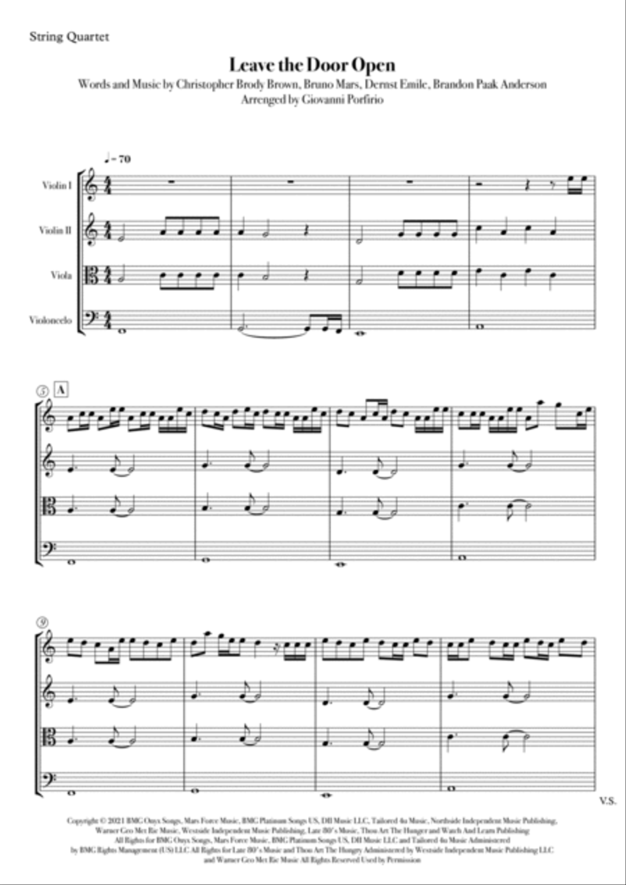 Leave The Door Open String Quartet scores gallery preview page 2