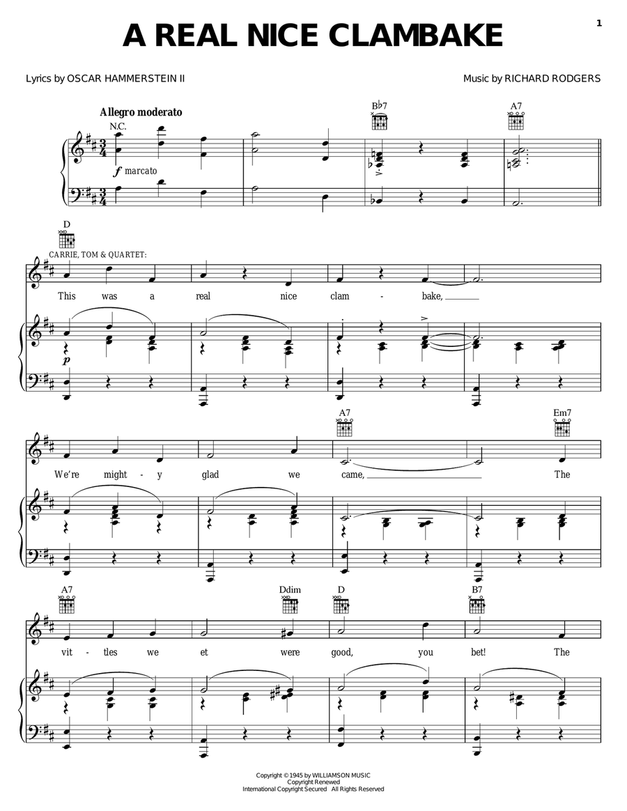 A Real Nice Clambake Piano, Vocal, Guitar scores gallery preview page 1