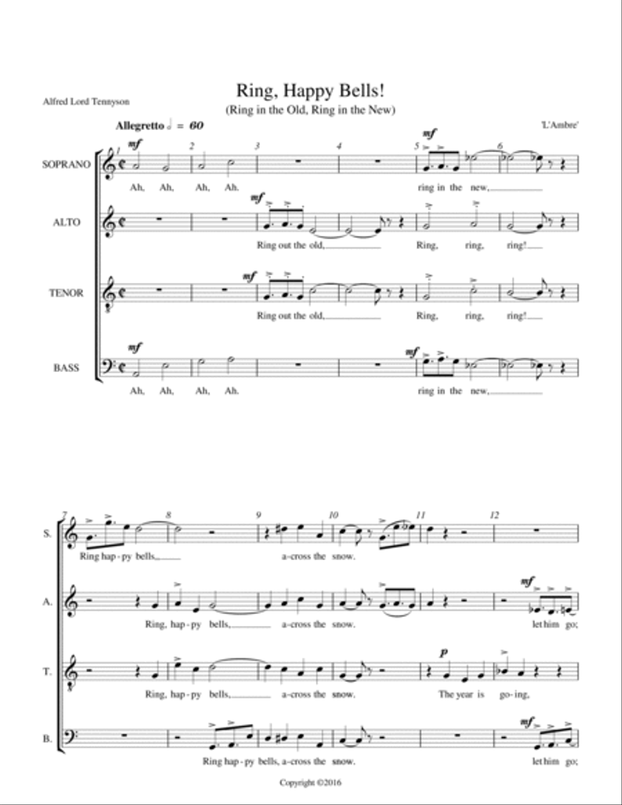 Ring, Happy Bells! for SATB Chorus a cappella 4-Part scores gallery preview page 2