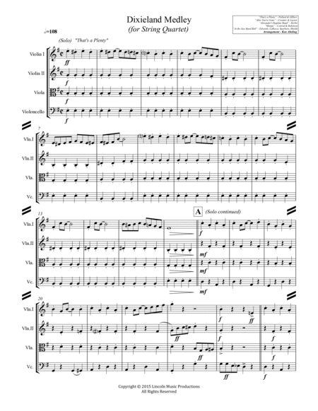 Dixieland Medley (for String Quartet) image number null
